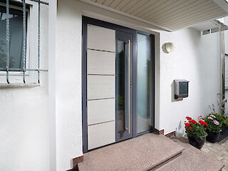 Moderne Haustür mit Glaseinsatz